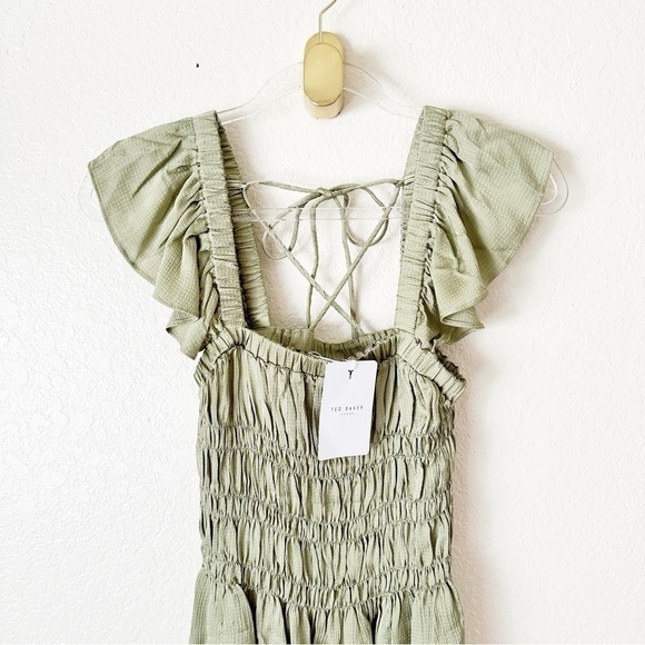 NEW Ted Baker Alovia Smocked Top With Lace Up Back size 2 med - Picture 5 of 14